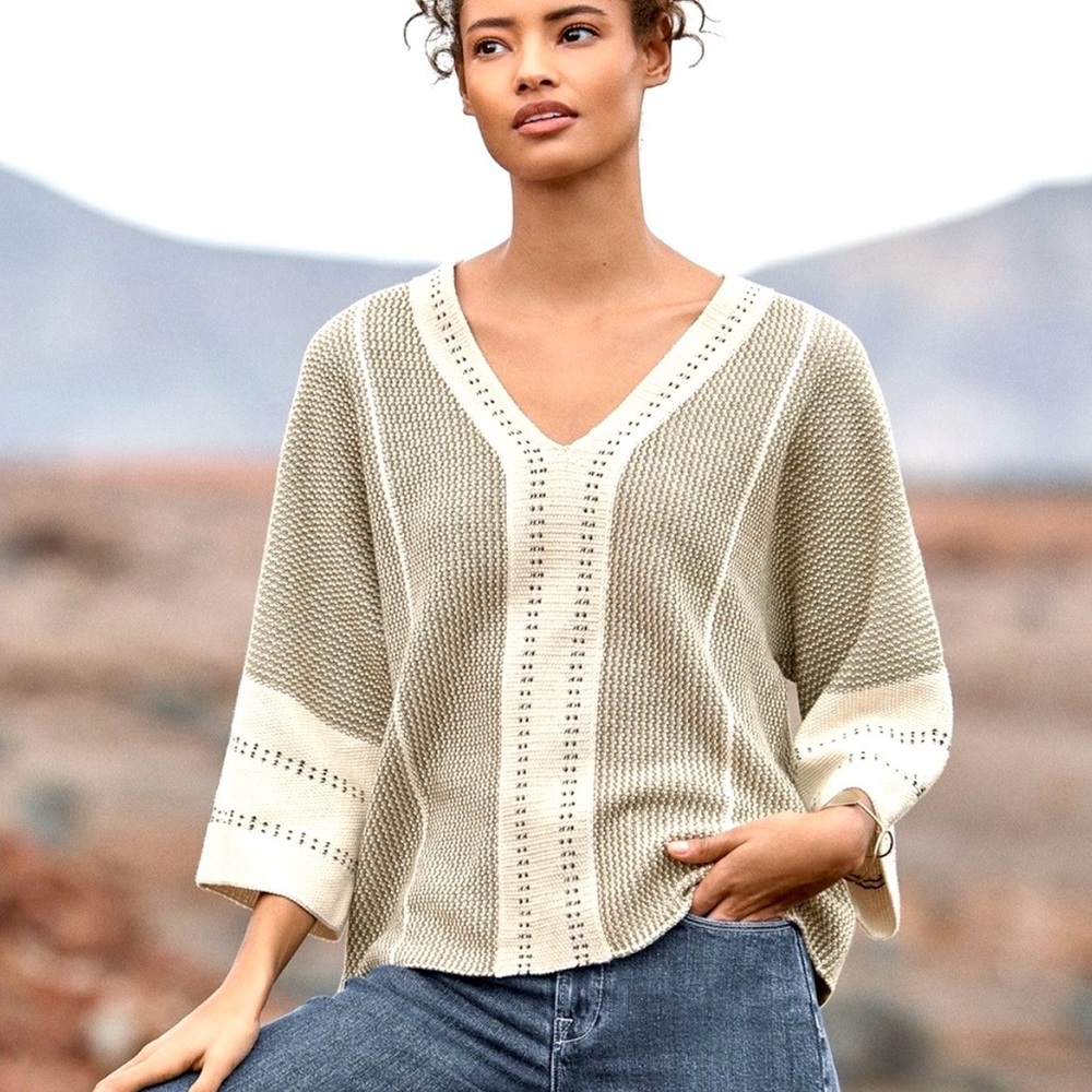 Wrap London Yellow Knit V-Neck Sweater with Cream Trim